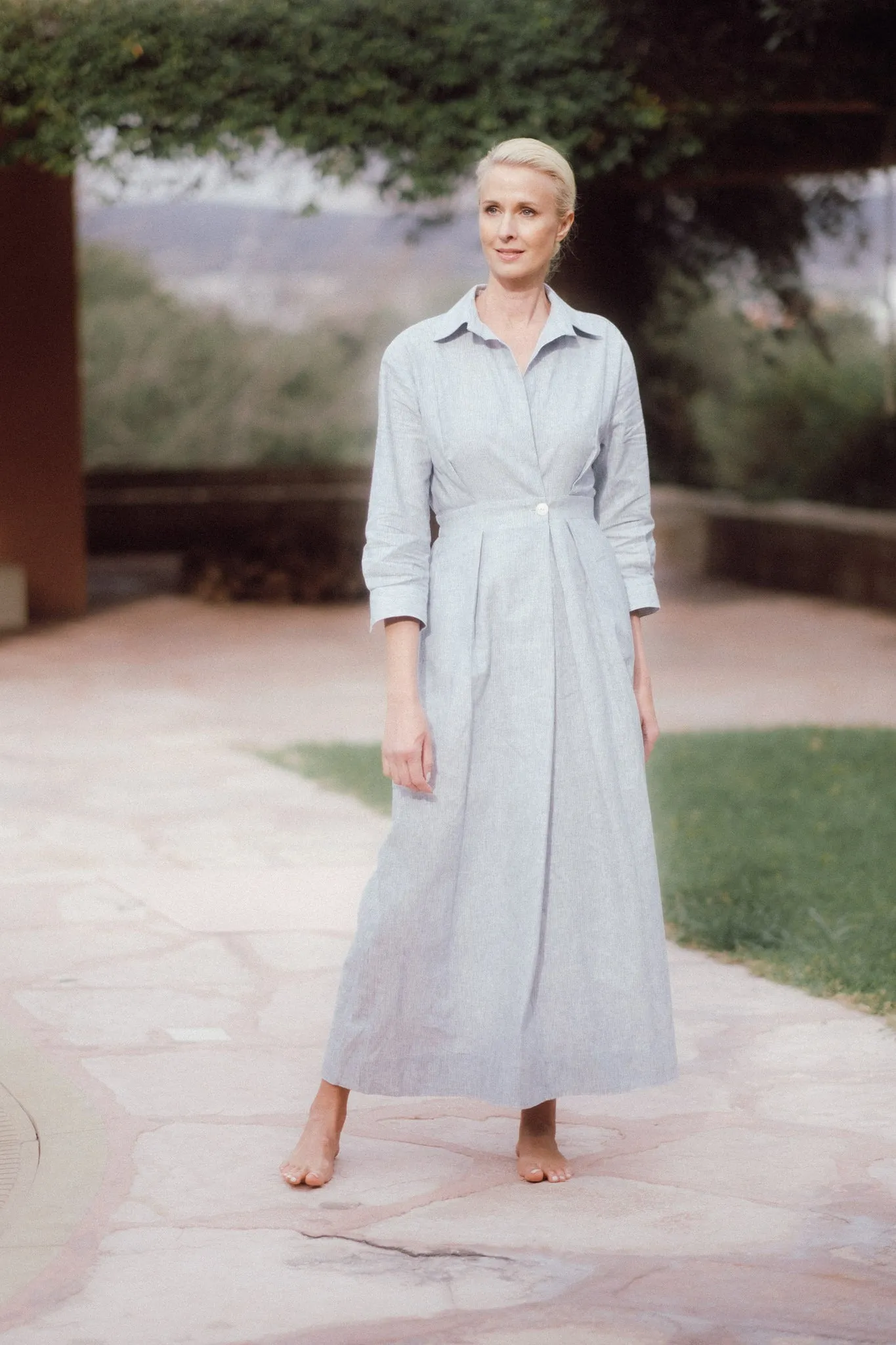 Halvar Linen Maxi Dress French Blue Stripe