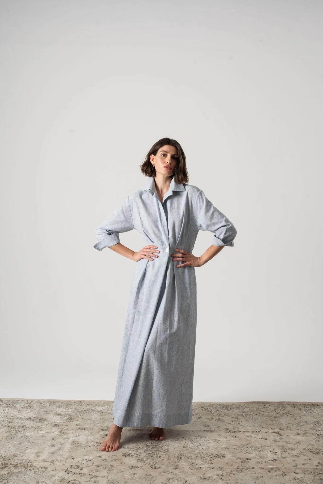 Halvar Linen Maxi Dress French Blue Stripe