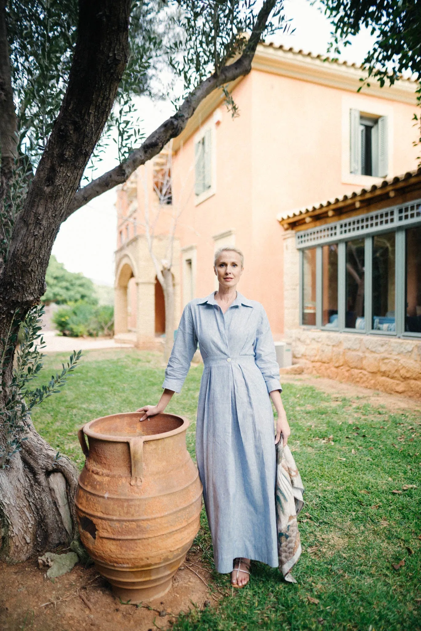 Halvar Linen Maxi Dress French Blue Stripe