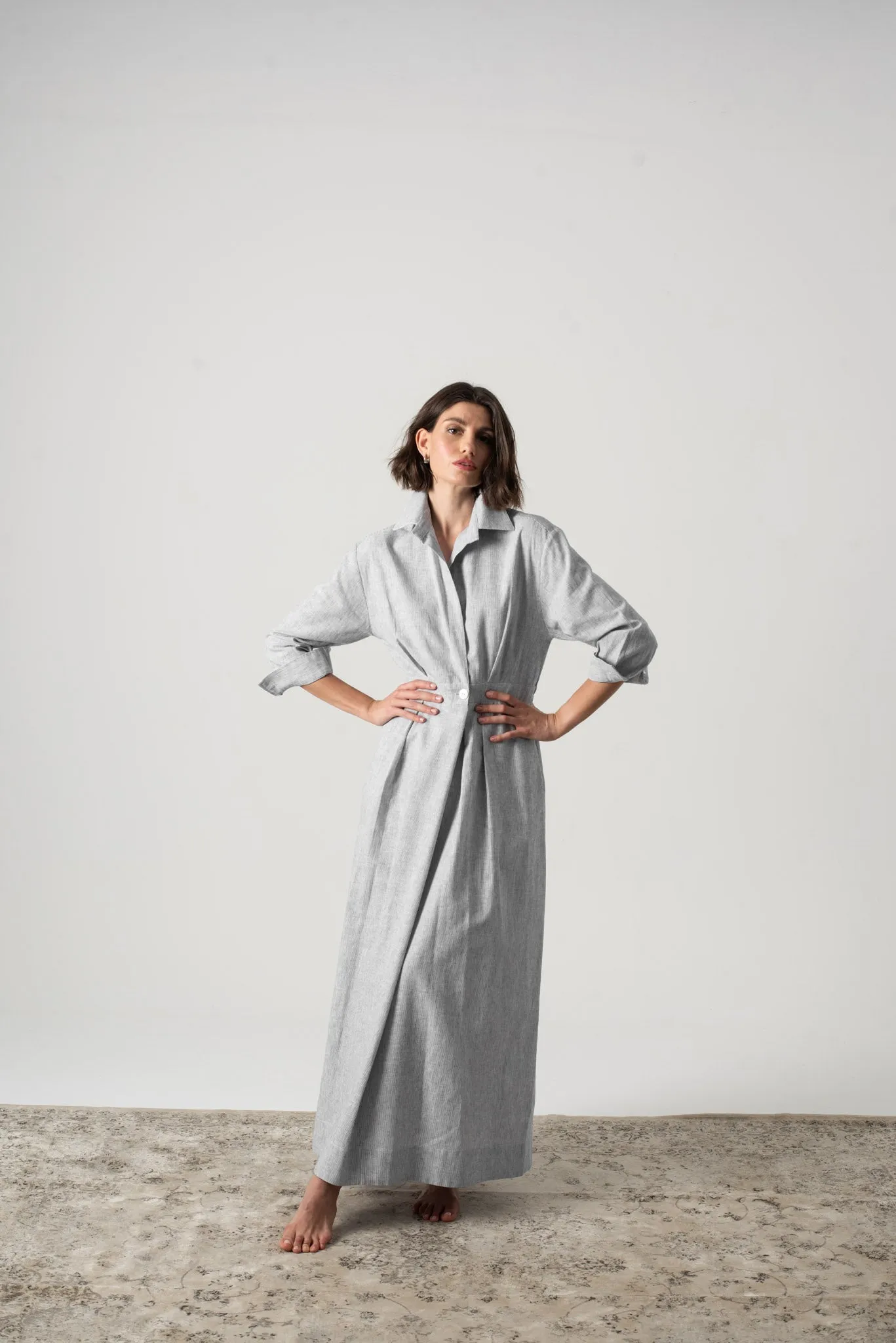 Halvar Linen Maxi Dress Midnight Blue Stripe