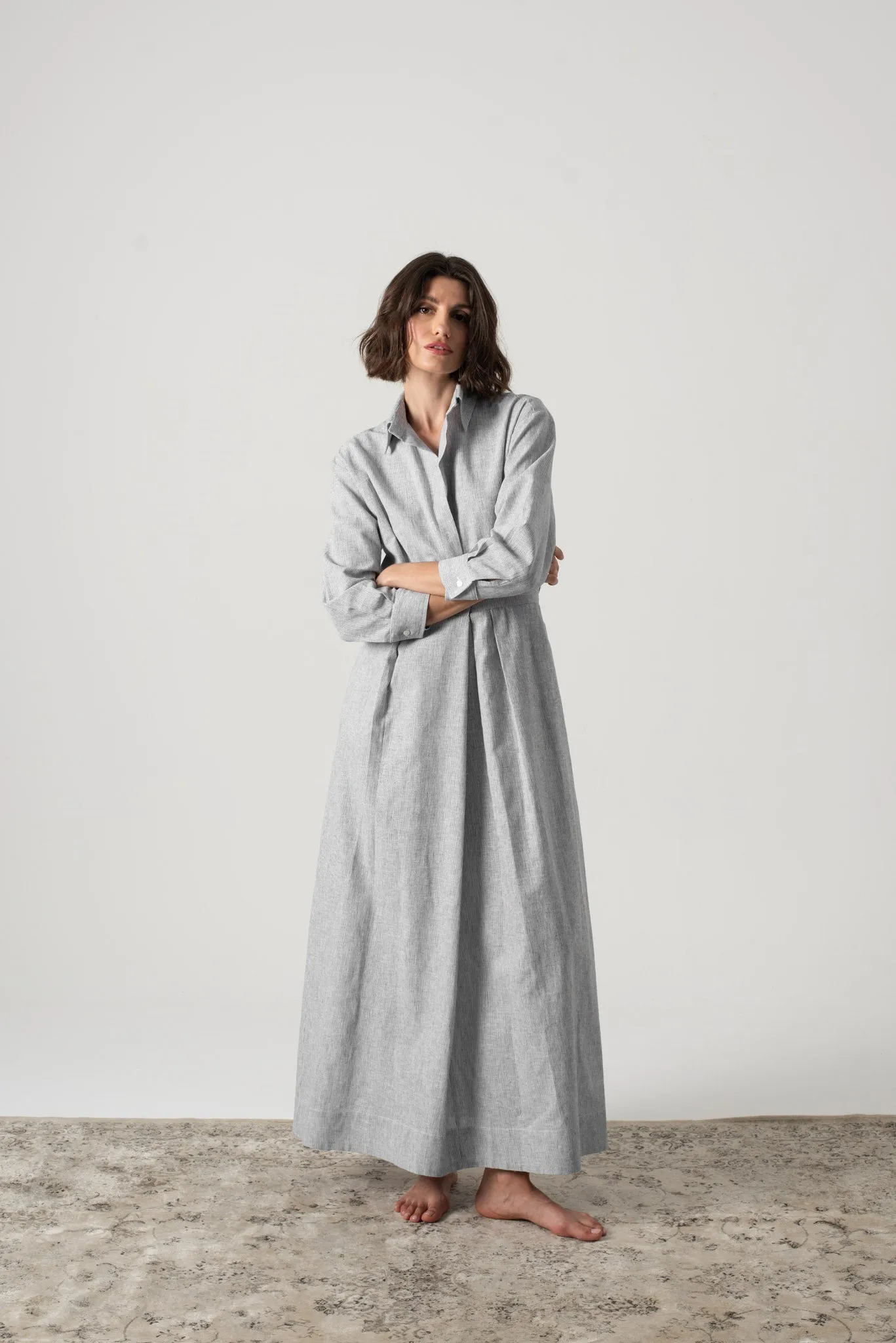 Halvar Linen Maxi Dress Midnight Blue Stripe