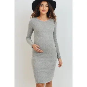 Heather Grey Ribbed Midi Maternity Dress