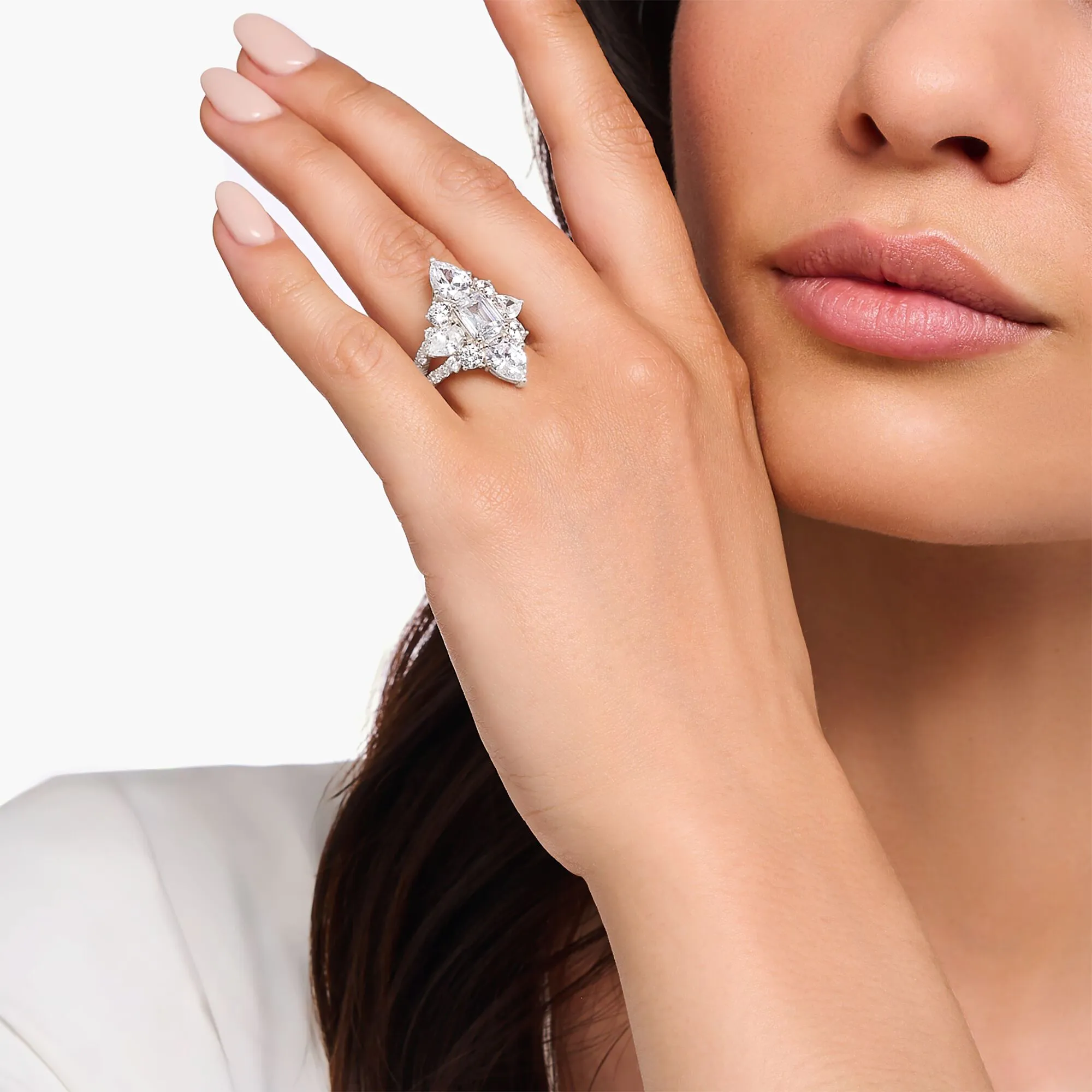 Heritage Glam cocktail ring with white zirconia stones