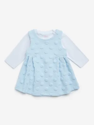 HOP Baby Blue Textured Cotton Pinafore with Top Set