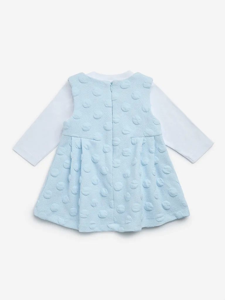 HOP Baby Blue Textured Cotton Pinafore with Top Set