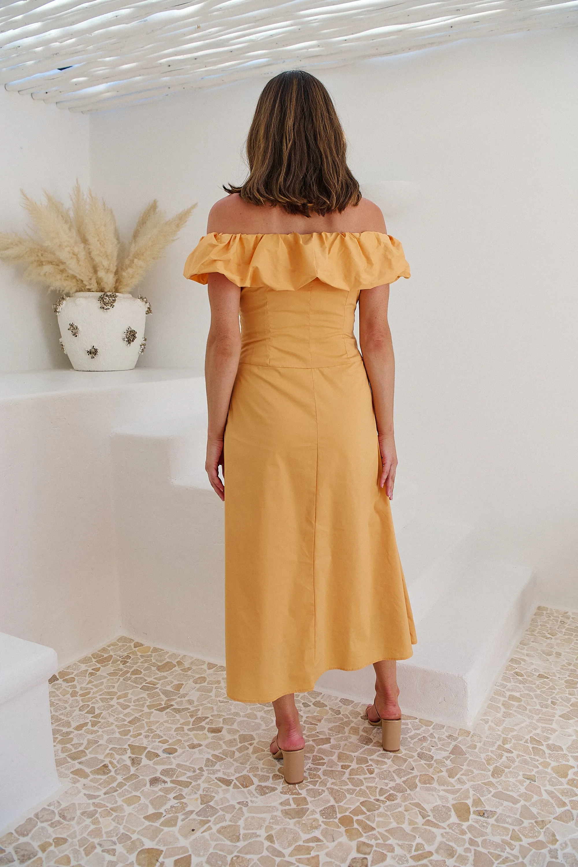 Kaede Peach Off Shoulder Maxi Dress