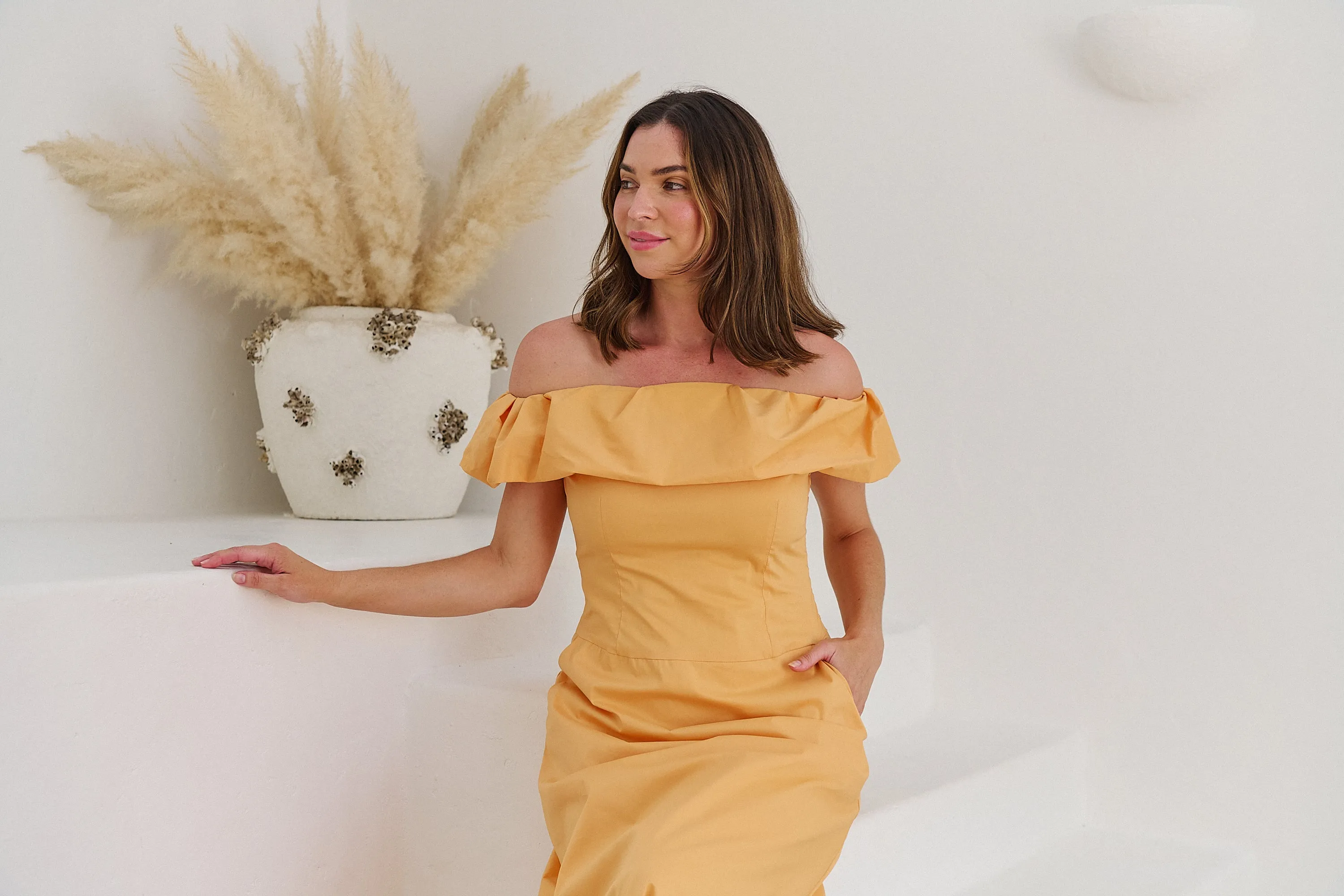 Kaede Peach Off Shoulder Maxi Dress