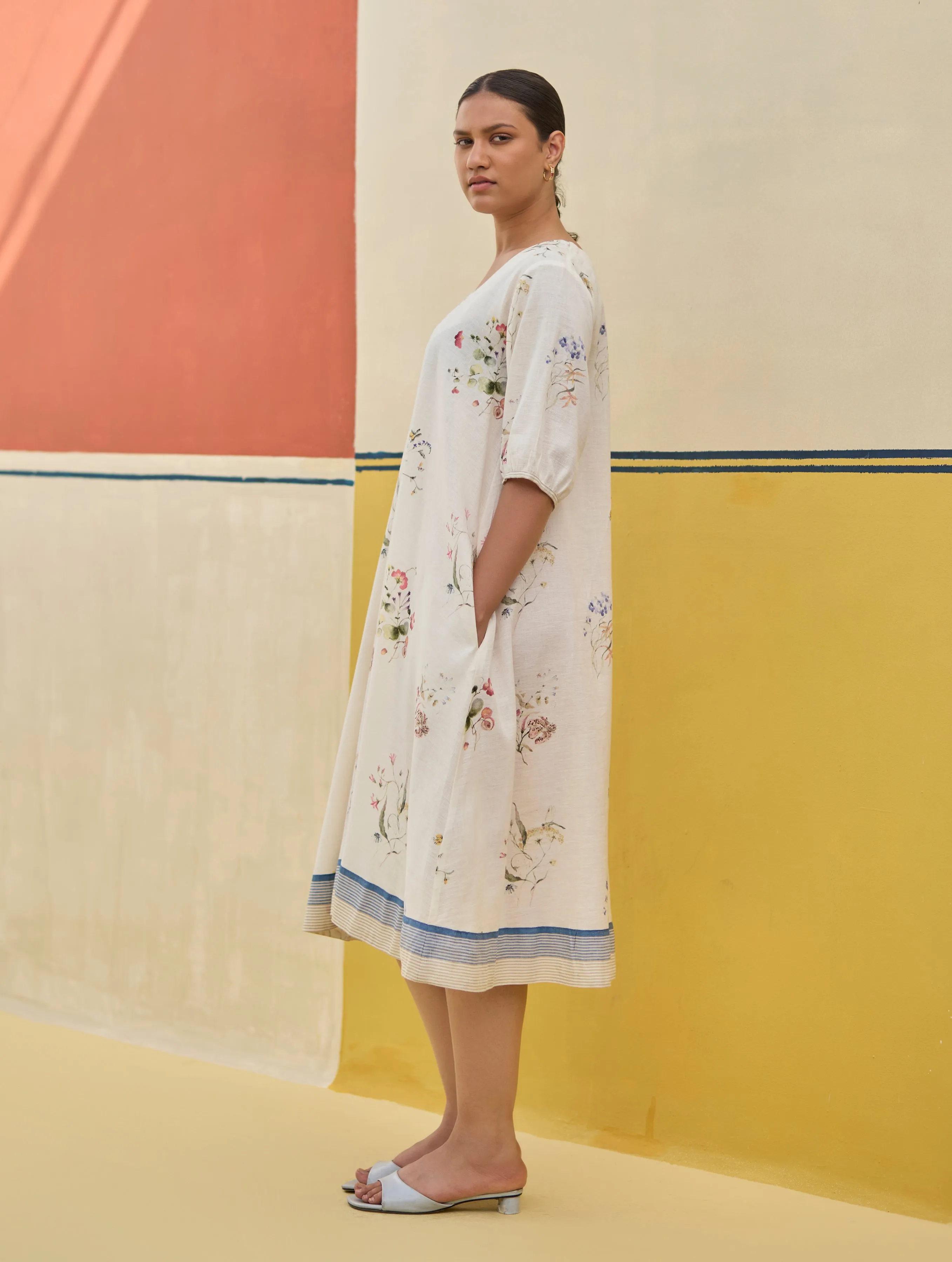 Kaya Watercolour Floral Linen Dress
- Ivory