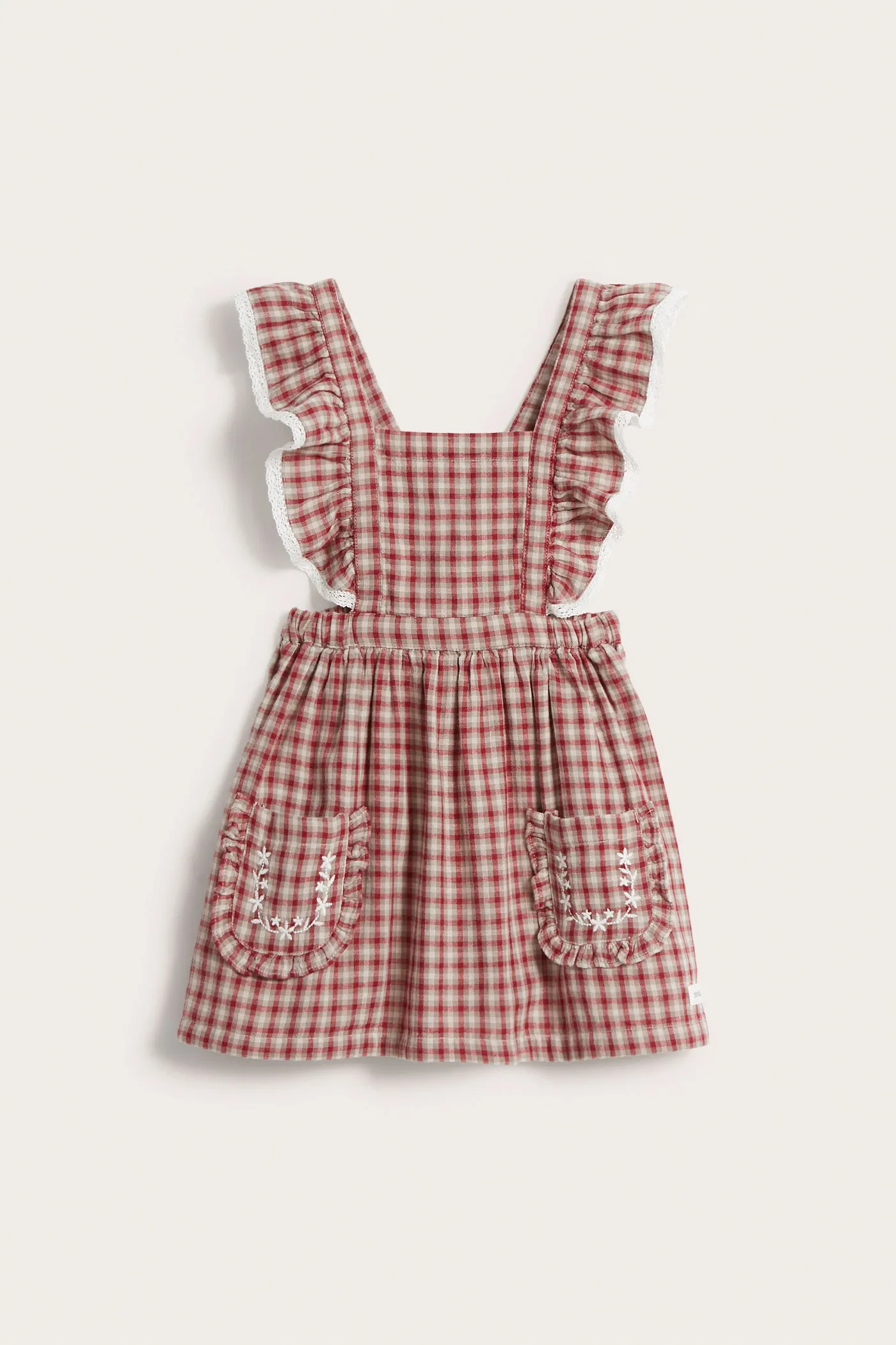 Kids' red/beige checked pinafore dress