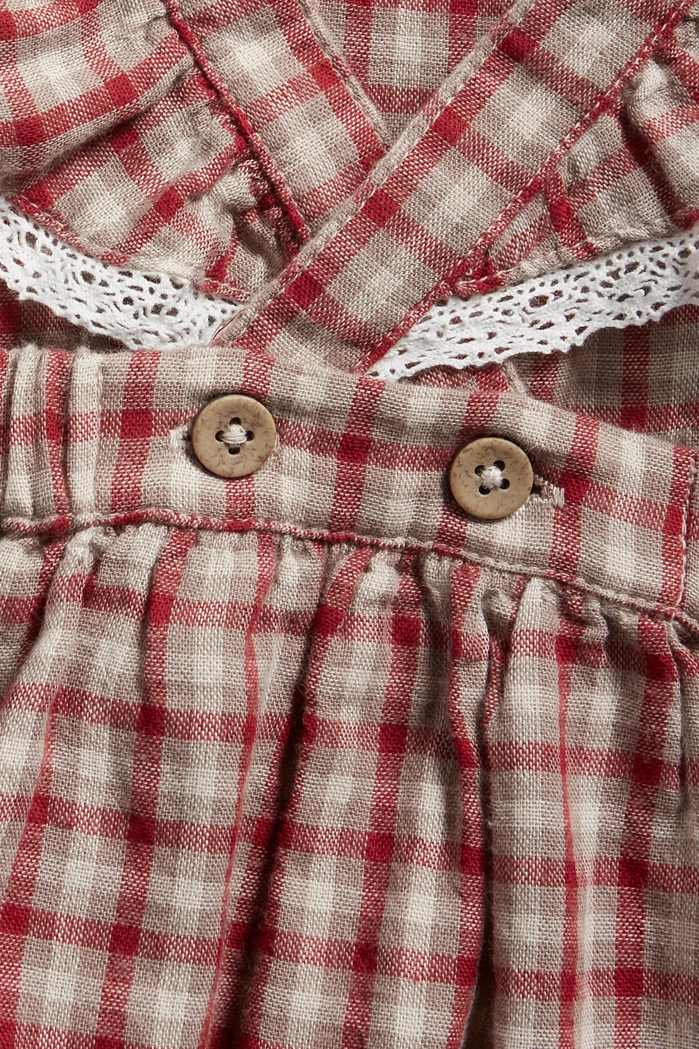 Kids' red/beige checked pinafore dress