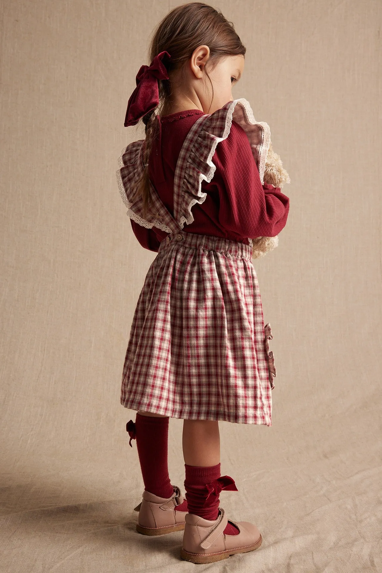 Kids' red/beige checked pinafore dress