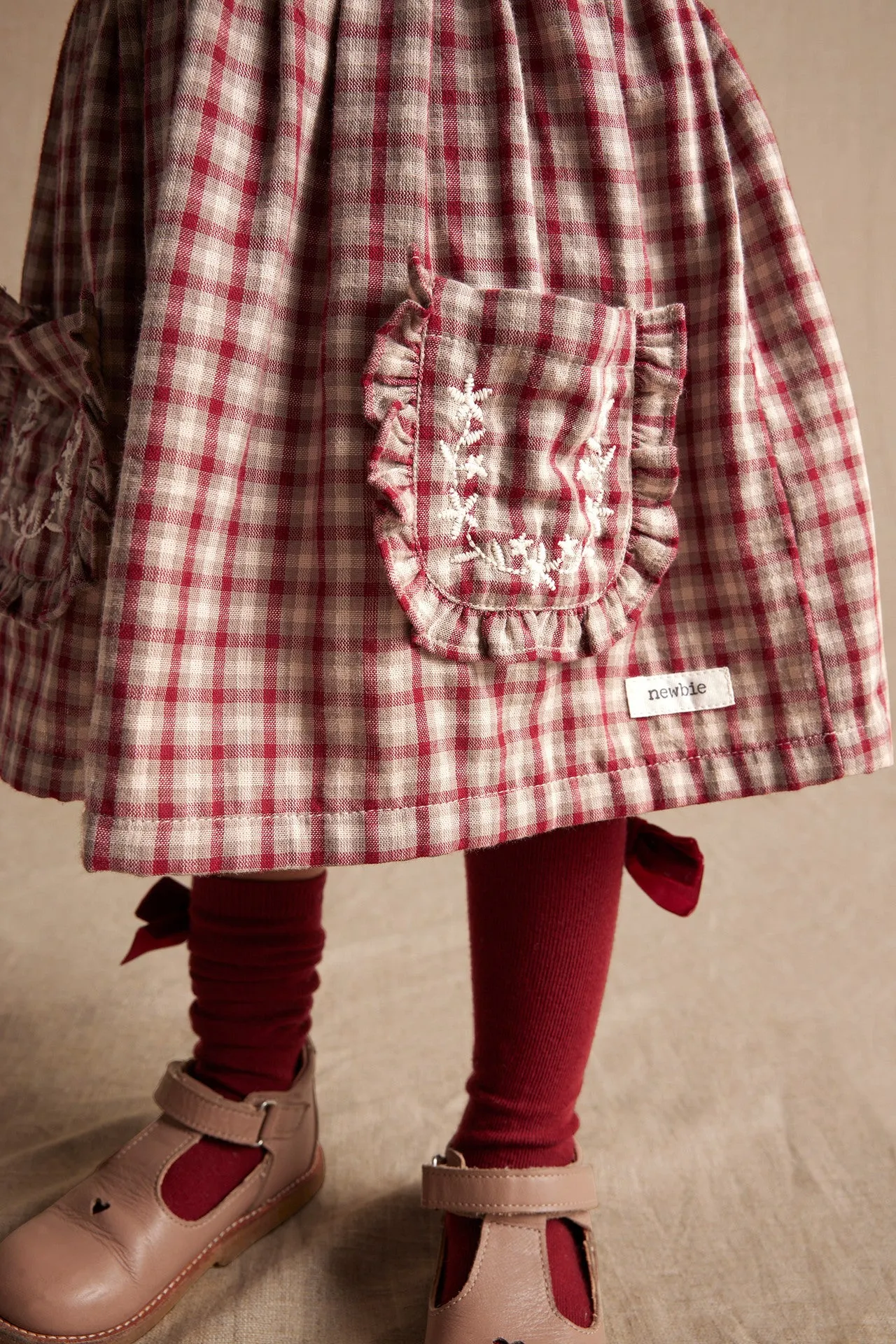 Kids' red/beige checked pinafore dress