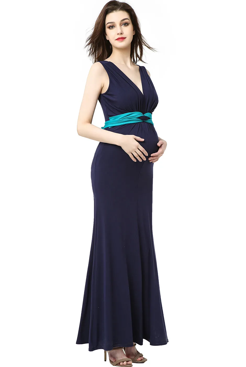 Kimi   Kai Maternity "Scarlett" Colorblock Nursing Maxi Dress