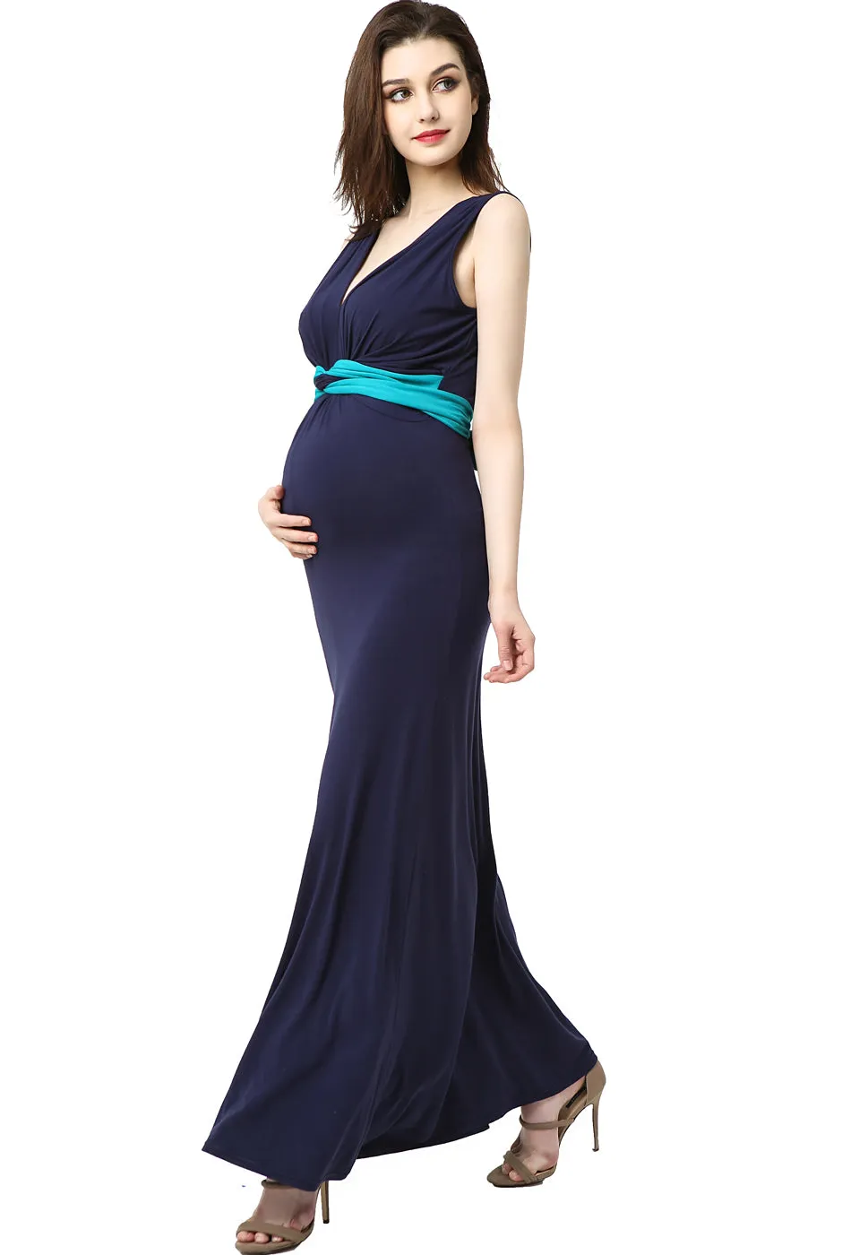 Kimi   Kai Maternity "Scarlett" Colorblock Nursing Maxi Dress