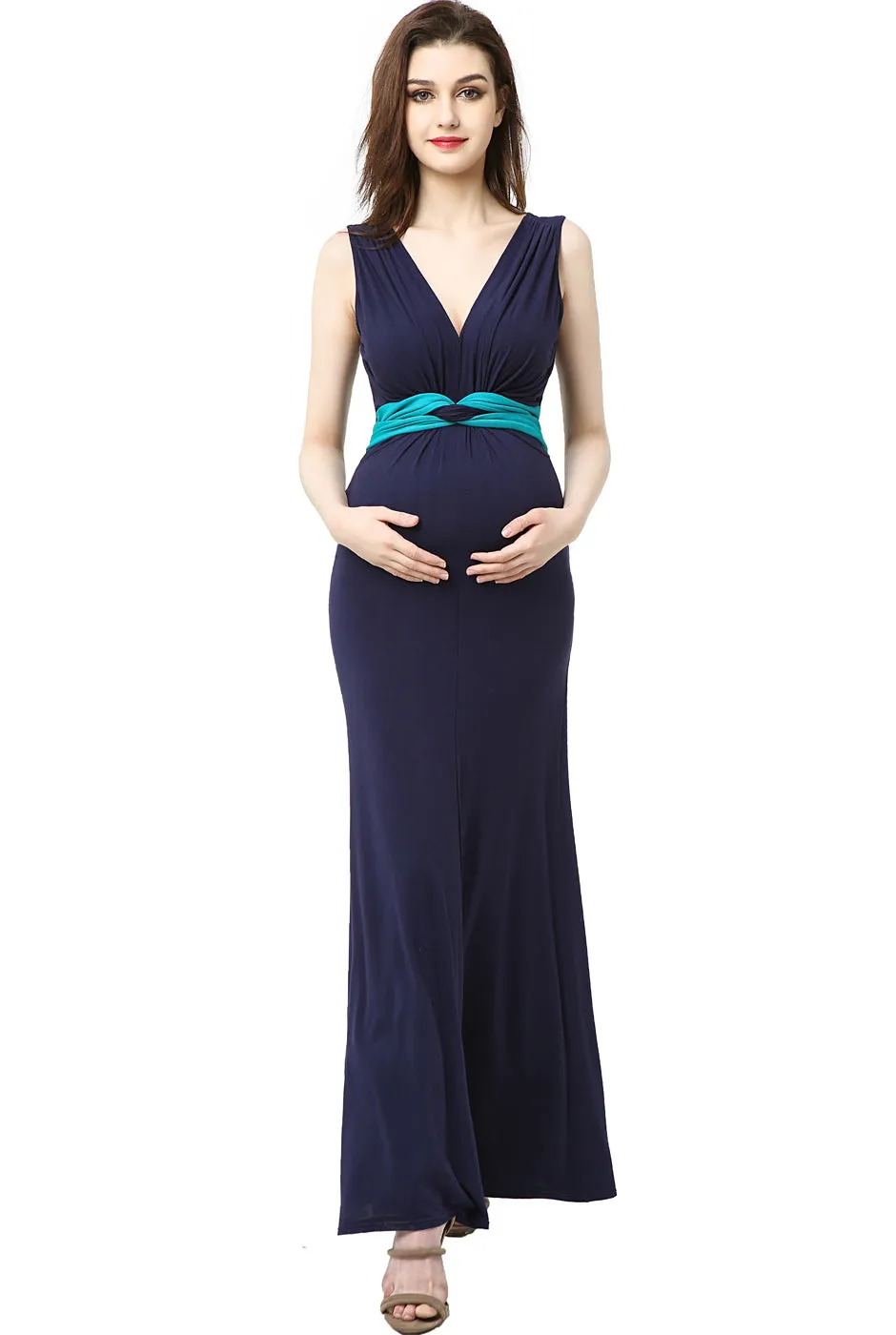 Kimi   Kai Maternity "Scarlett" Colorblock Nursing Maxi Dress