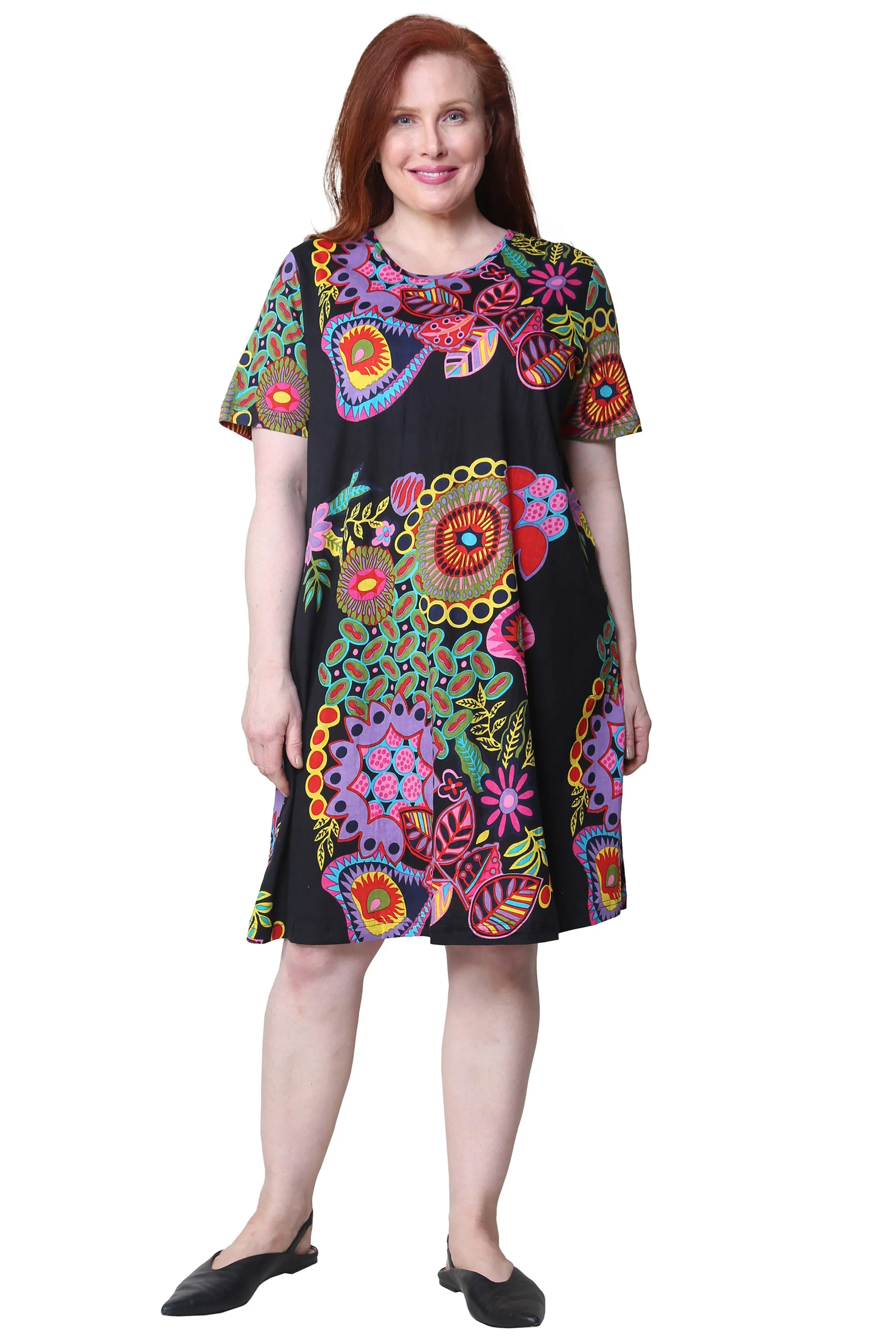 La Cera Novelty Floral Print Plus Size Short Sleeve Dress