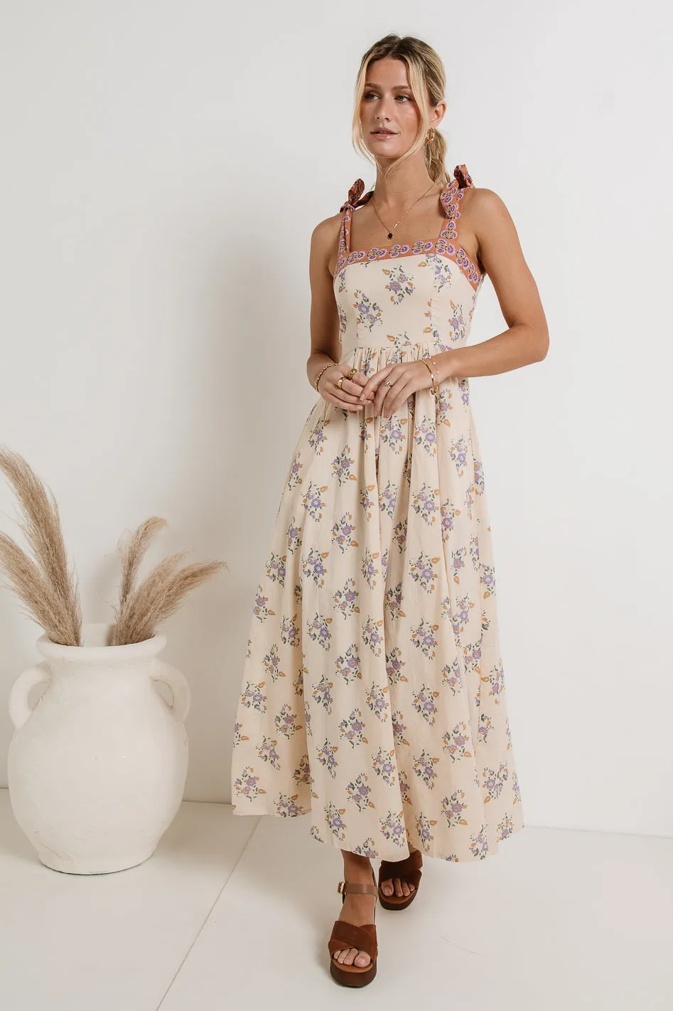 Laura Floral Maxi Dress in Cream - FINAL SALE