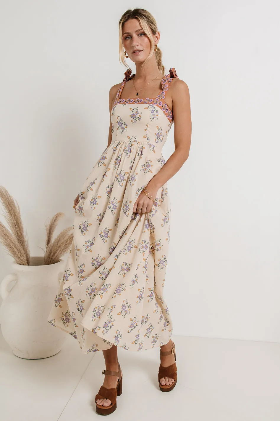 Laura Floral Maxi Dress in Cream - FINAL SALE