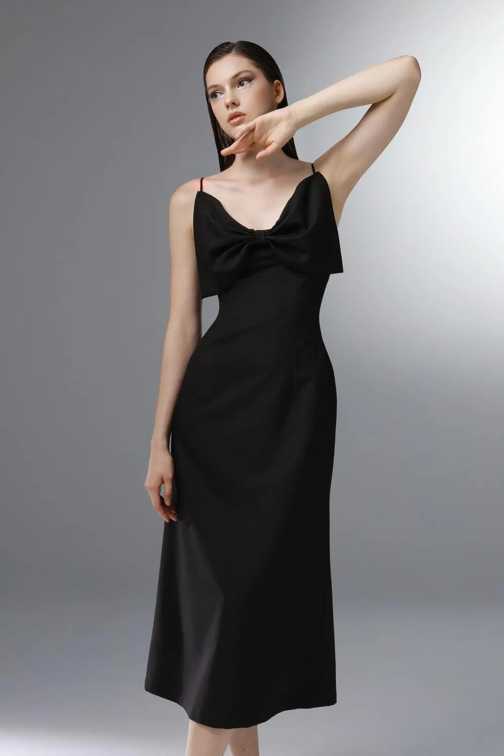 Lilibet A-line Bow Wool Cotton Calf Length Dress