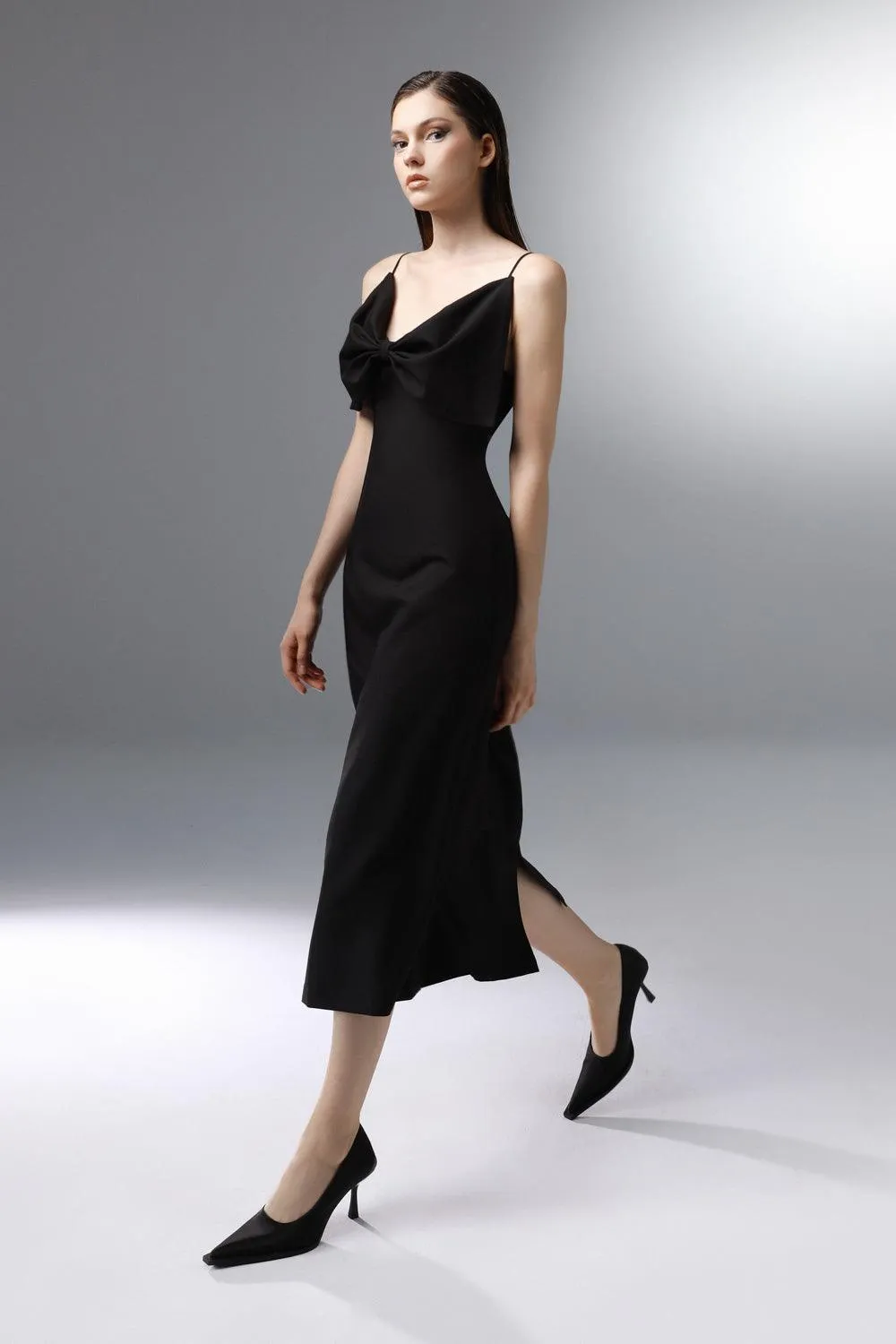 Lilibet A-line Bow Wool Cotton Calf Length Dress