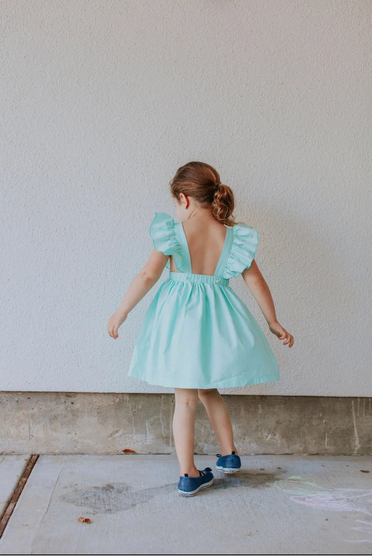 Little Girl's Mint Green Cotton Vintage Inspired Pinafore Dress