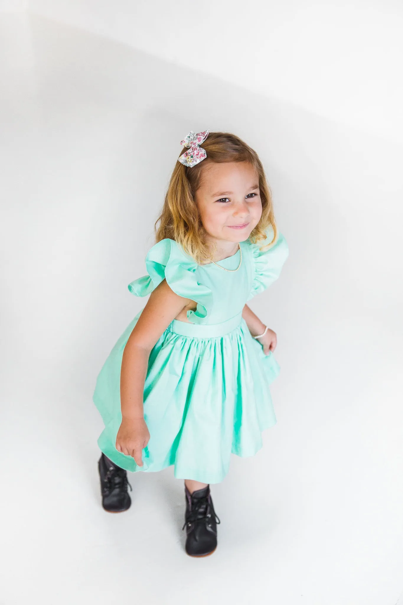 Little Girl's Mint Green Cotton Vintage Inspired Pinafore Dress