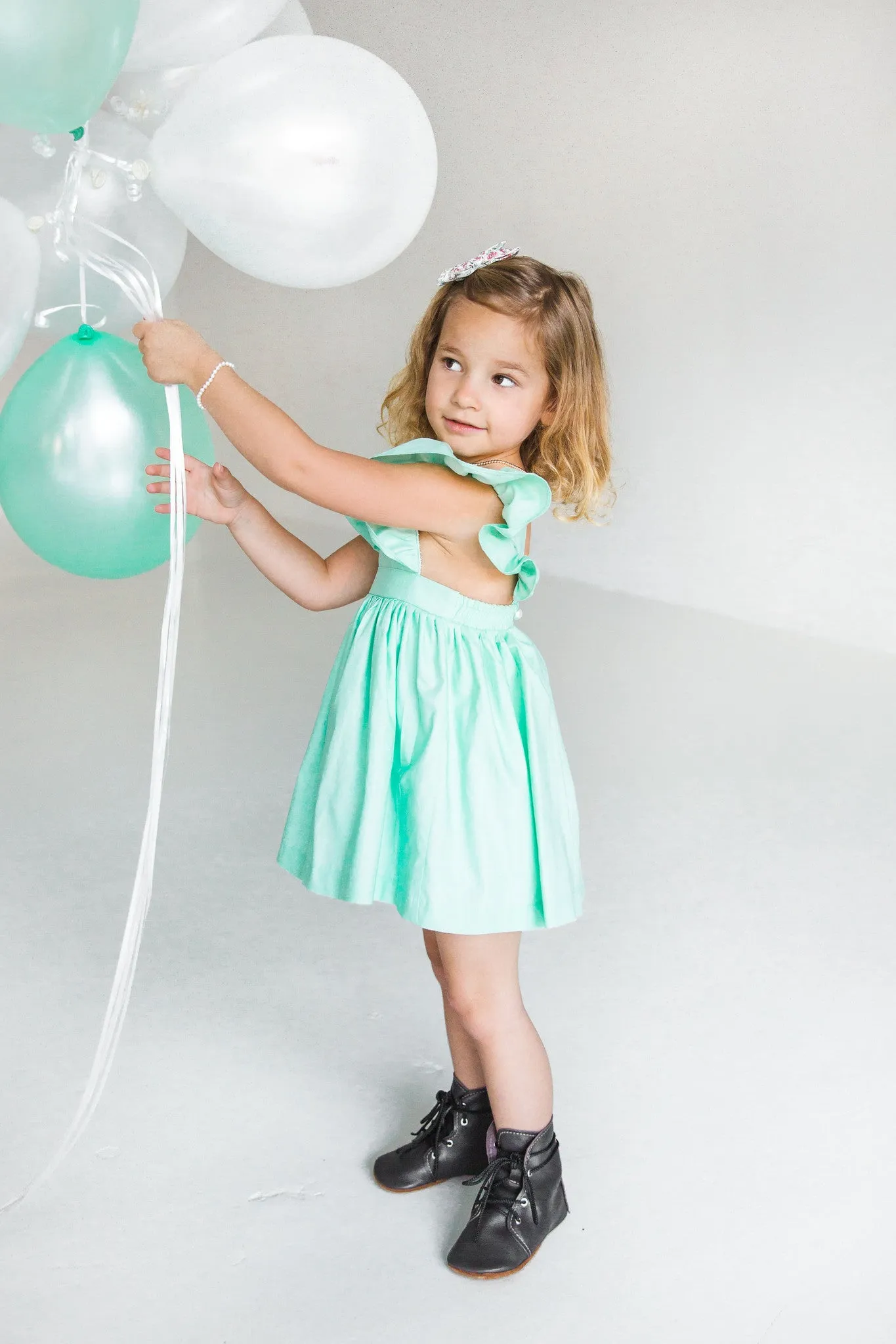 Little Girl's Mint Green Cotton Vintage Inspired Pinafore Dress