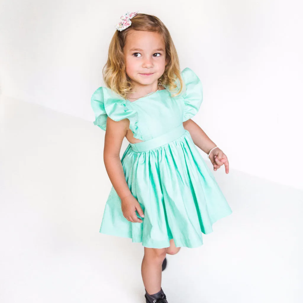 Little Girl's Mint Green Cotton Vintage Inspired Pinafore Dress