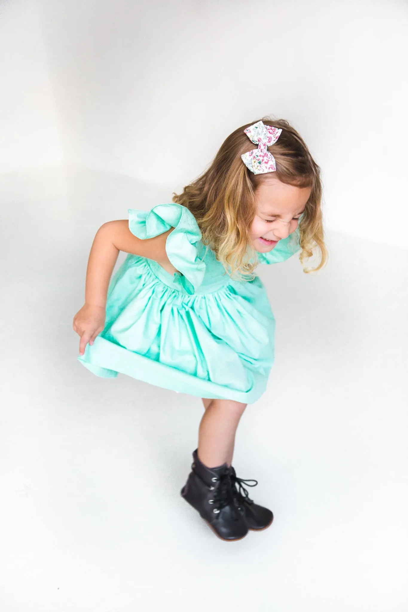 Little Girl's Mint Green Cotton Vintage Inspired Pinafore Dress