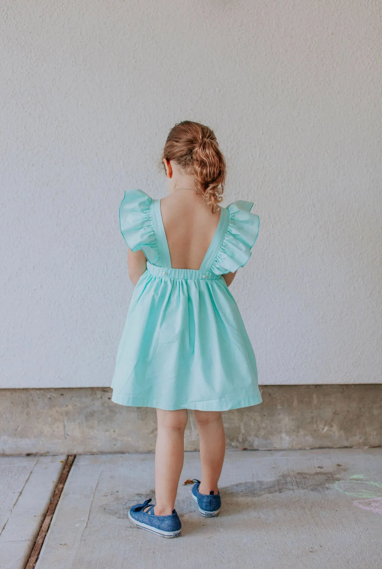 Little Girl's Mint Green Cotton Vintage Inspired Pinafore Dress