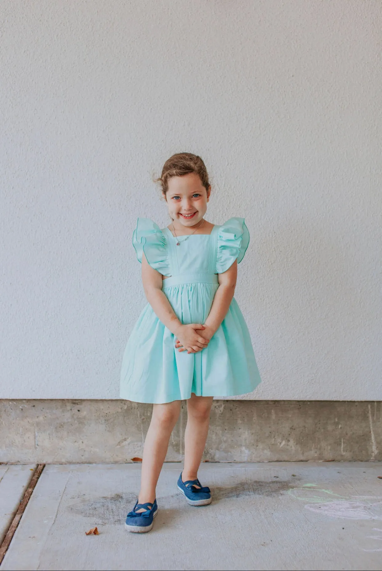 Little Girl's Mint Green Cotton Vintage Inspired Pinafore Dress