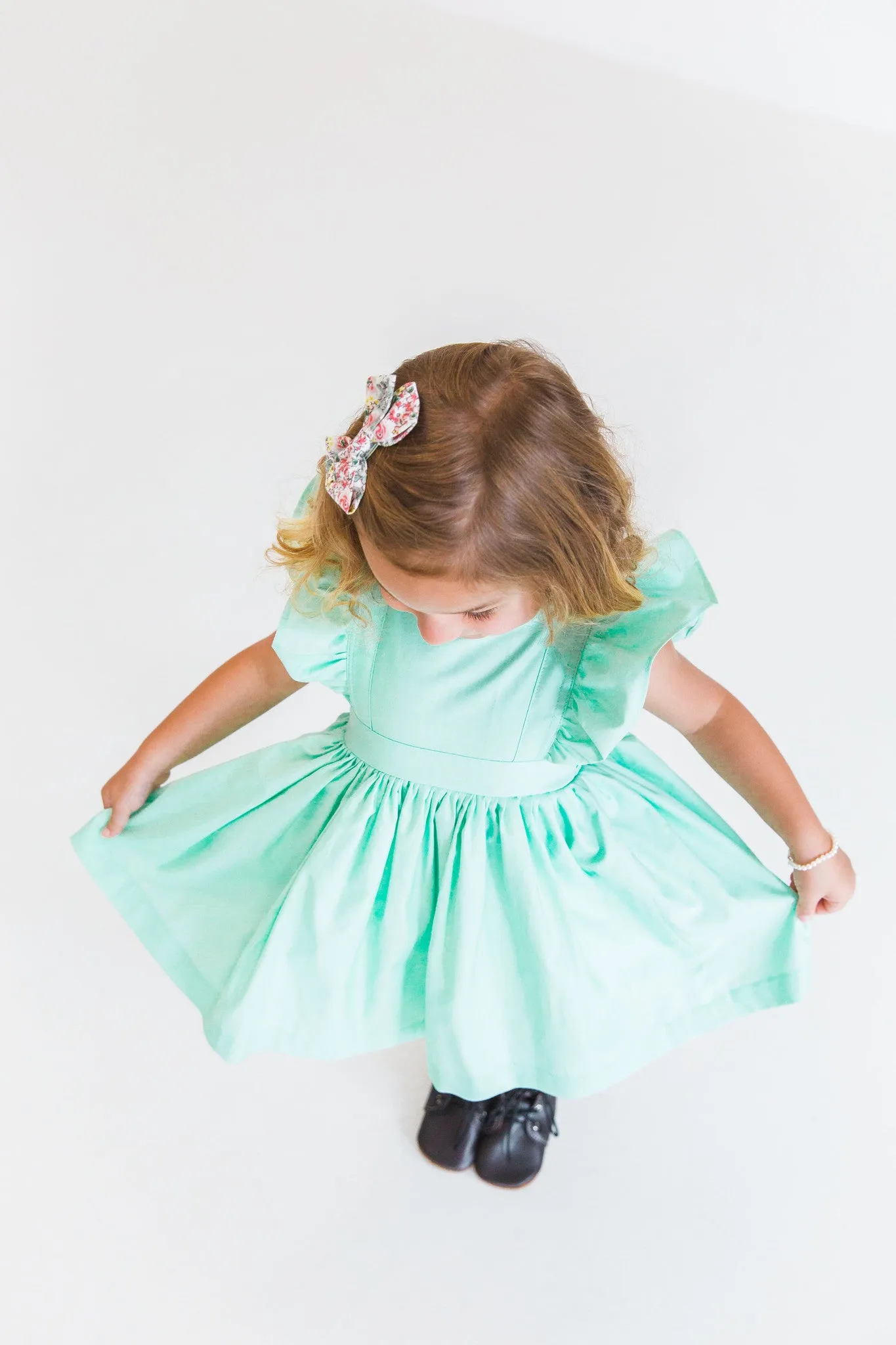 Little Girl's Mint Green Cotton Vintage Inspired Pinafore Dress