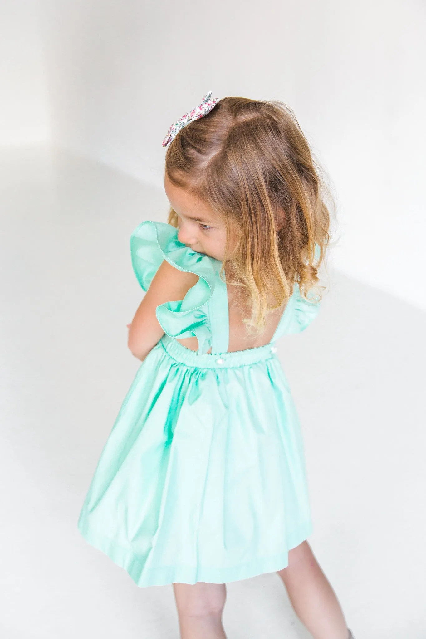 Little Girl's Mint Green Cotton Vintage Inspired Pinafore Dress