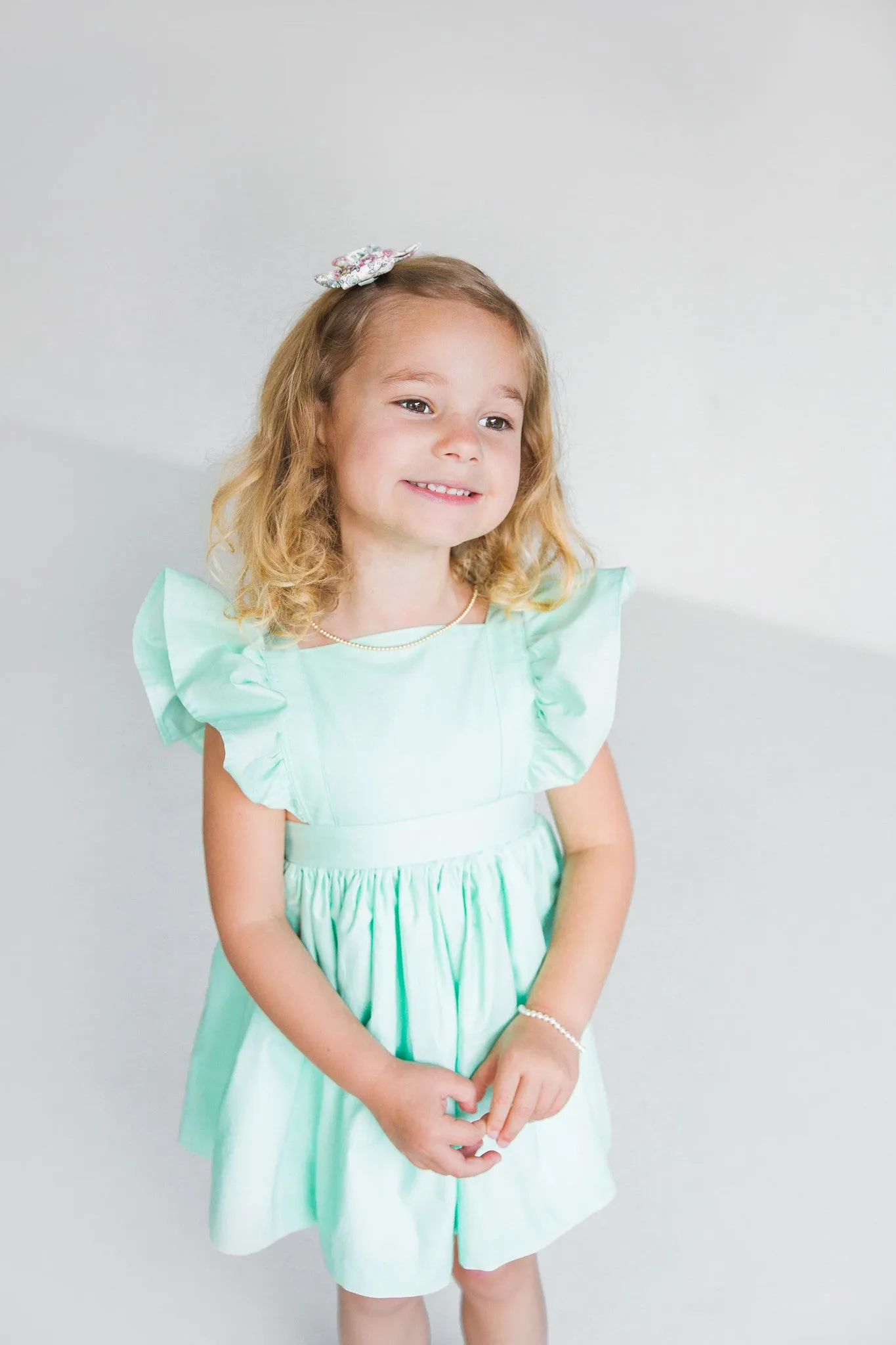 Little Girl's Mint Green Cotton Vintage Inspired Pinafore Dress