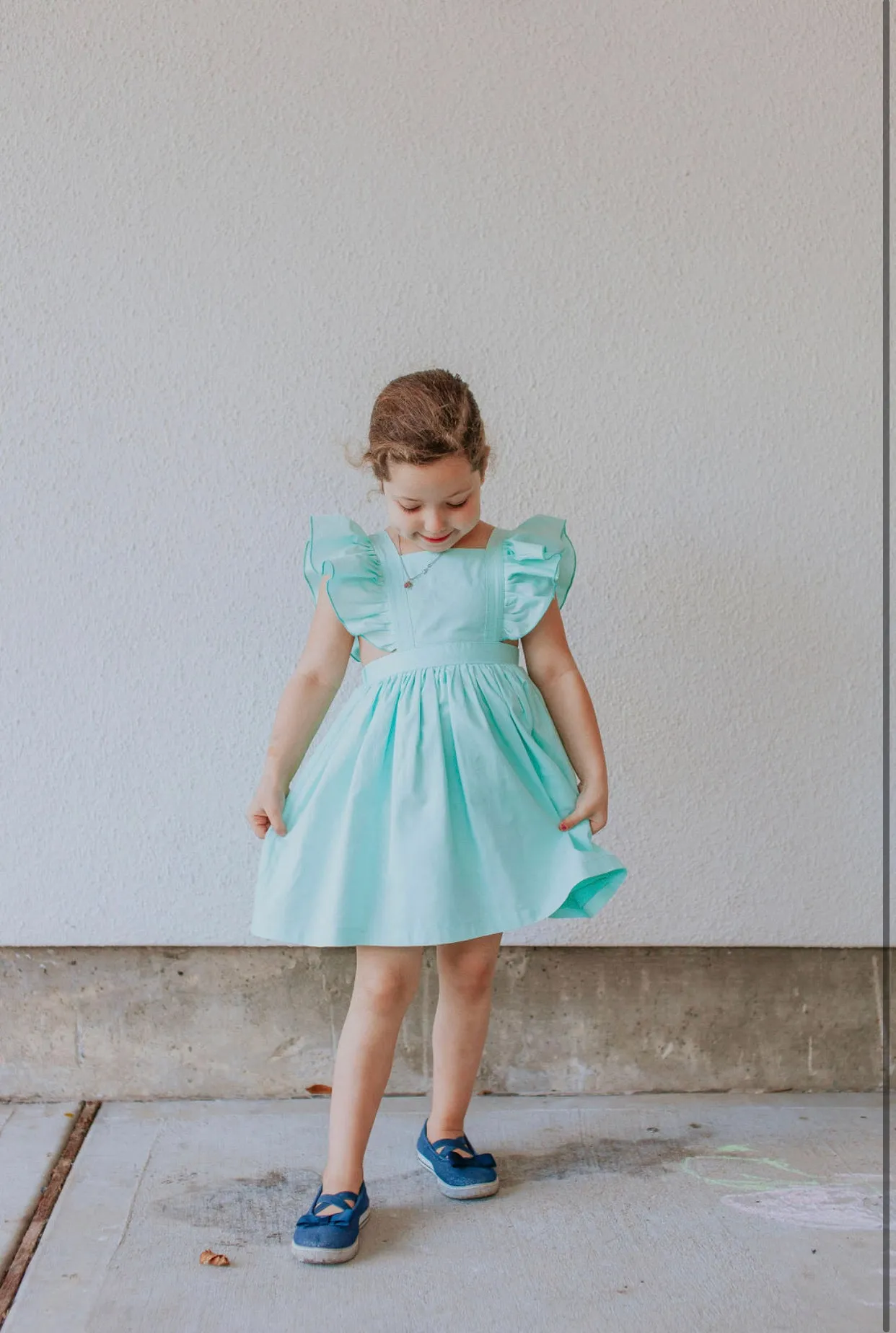 Little Girl's Mint Green Cotton Vintage Inspired Pinafore Dress