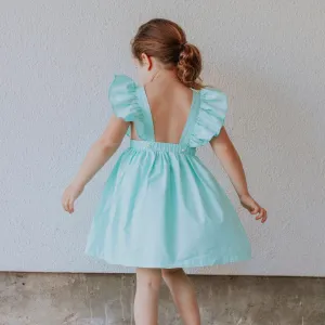 Little Girl's Mint Green Cotton Vintage Inspired Pinafore Dress