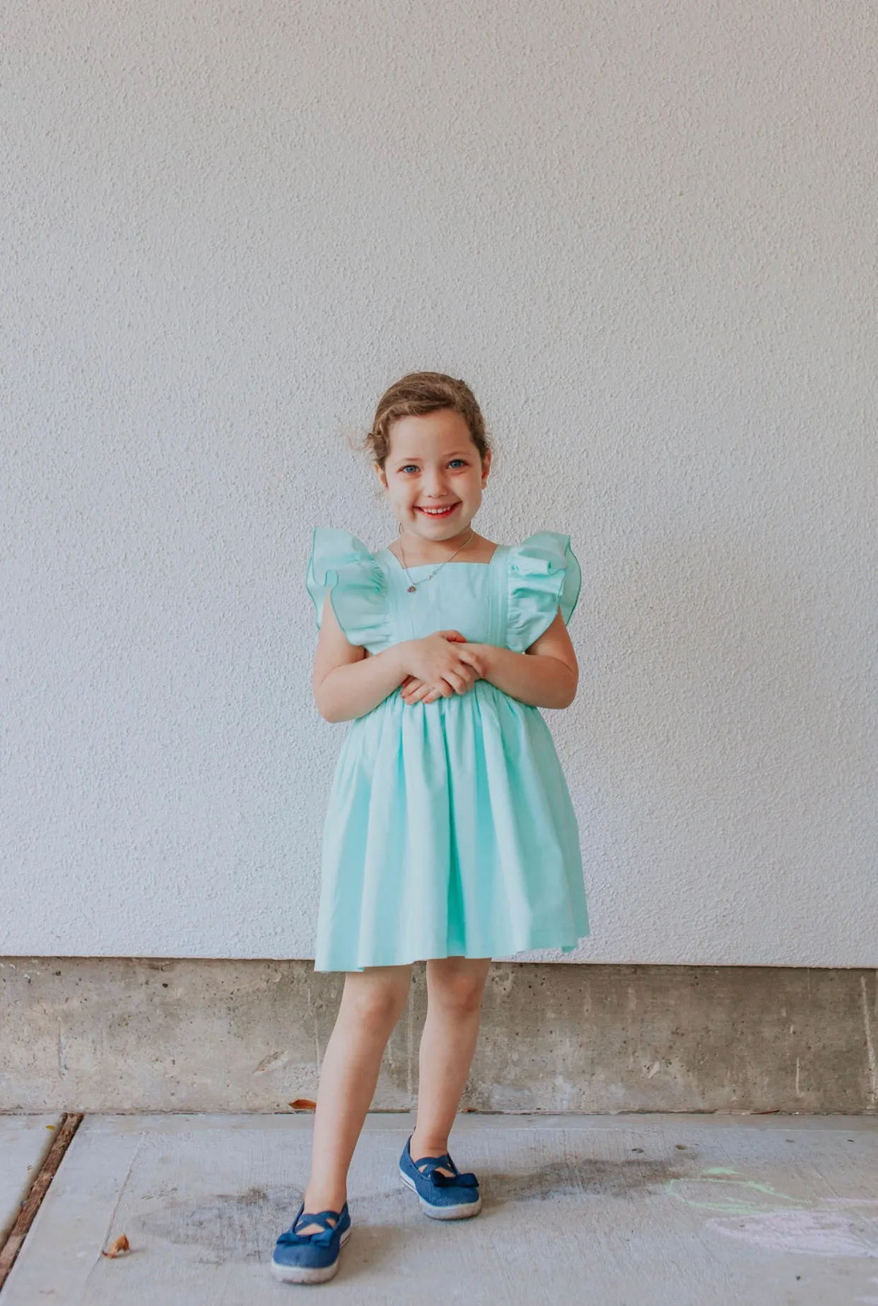 Little Girl's Mint Green Cotton Vintage Inspired Pinafore Dress