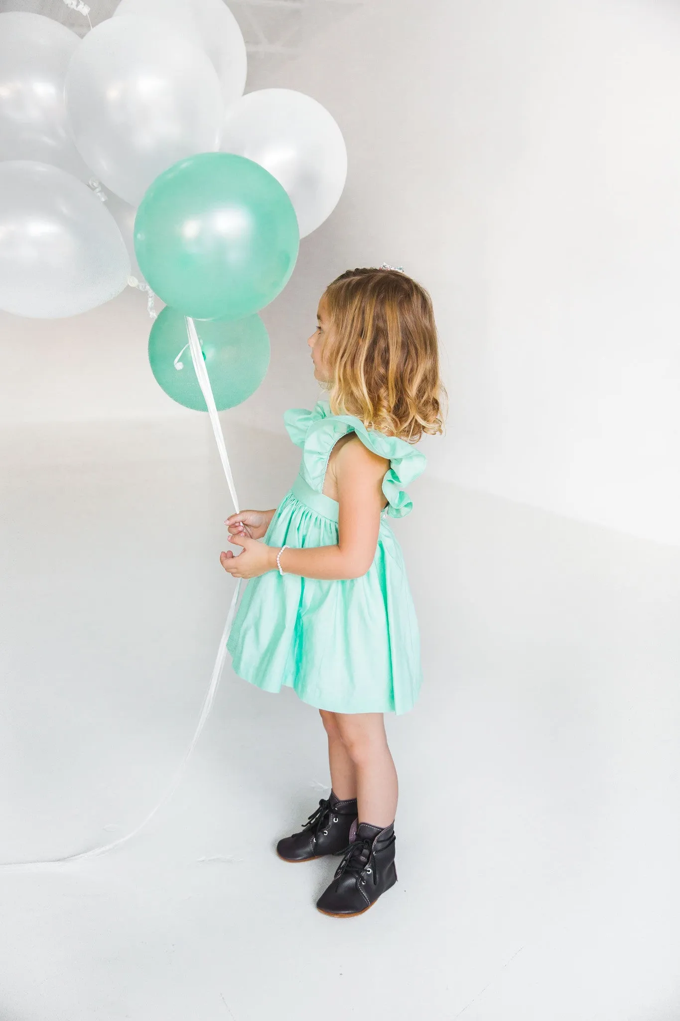 Little Girl's Mint Green Cotton Vintage Inspired Pinafore Dress