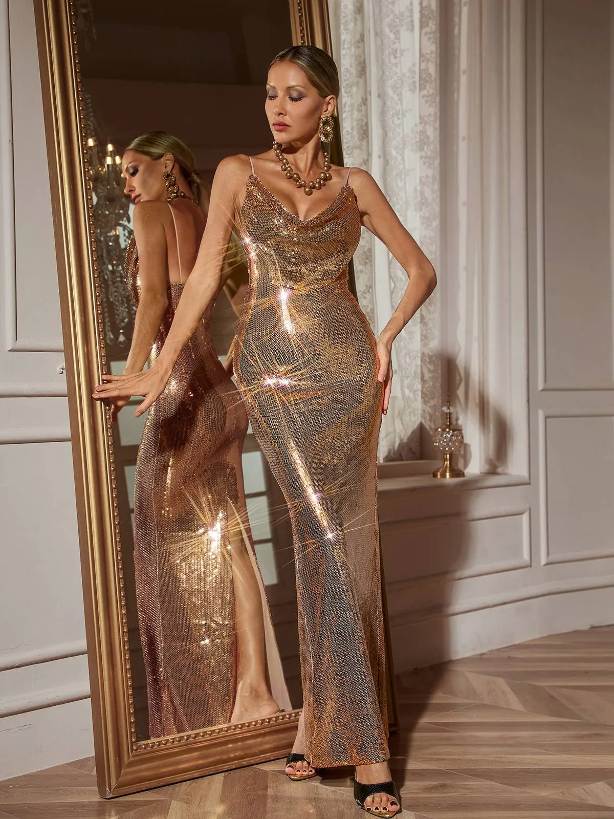 Lloyd Spaghetti Sequin Maxi Dress