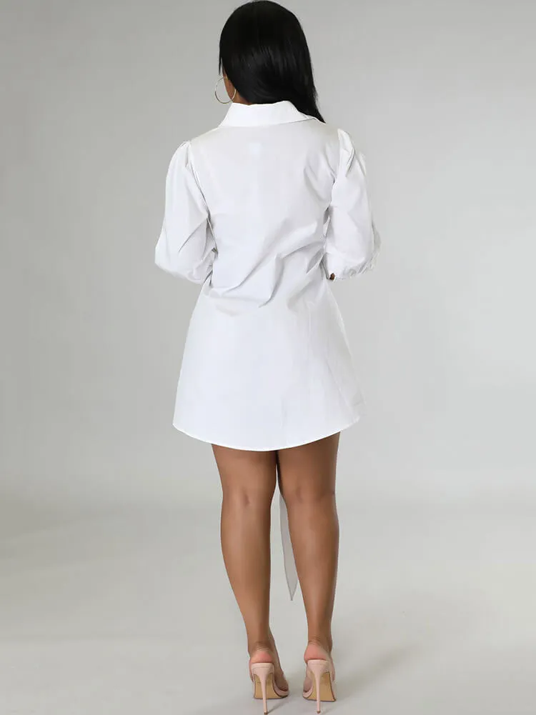 Long Sleeve Button Solid Shirt Dresses