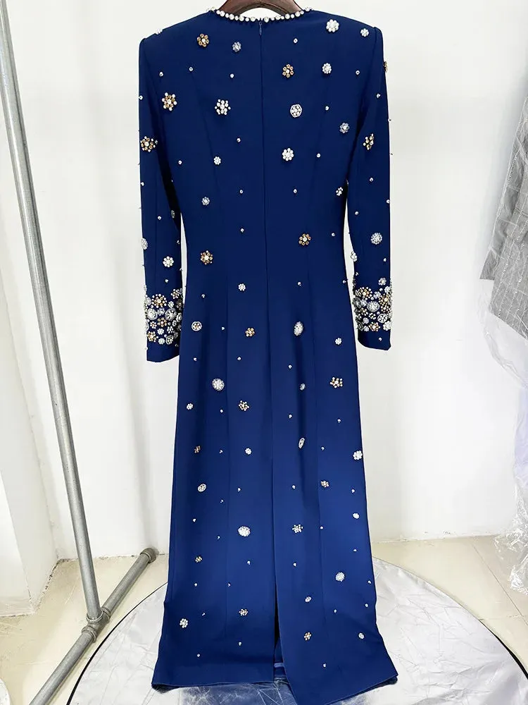 Long Sleeve Luxurious Beaded Long Maxi Dress