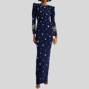 Long Sleeve Luxurious Beaded Long Maxi Dress