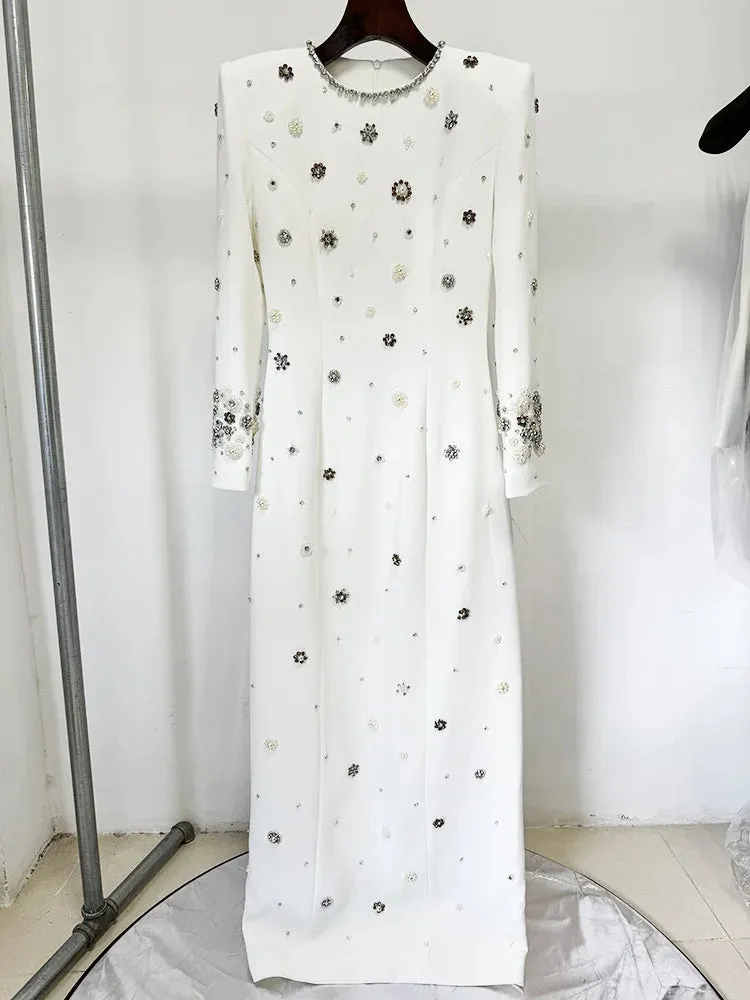 Long Sleeve Luxurious Beaded Long Maxi Dress