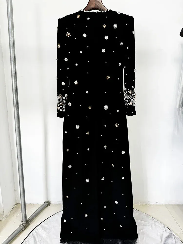 Long Sleeve Luxurious Beaded Long Maxi Dress