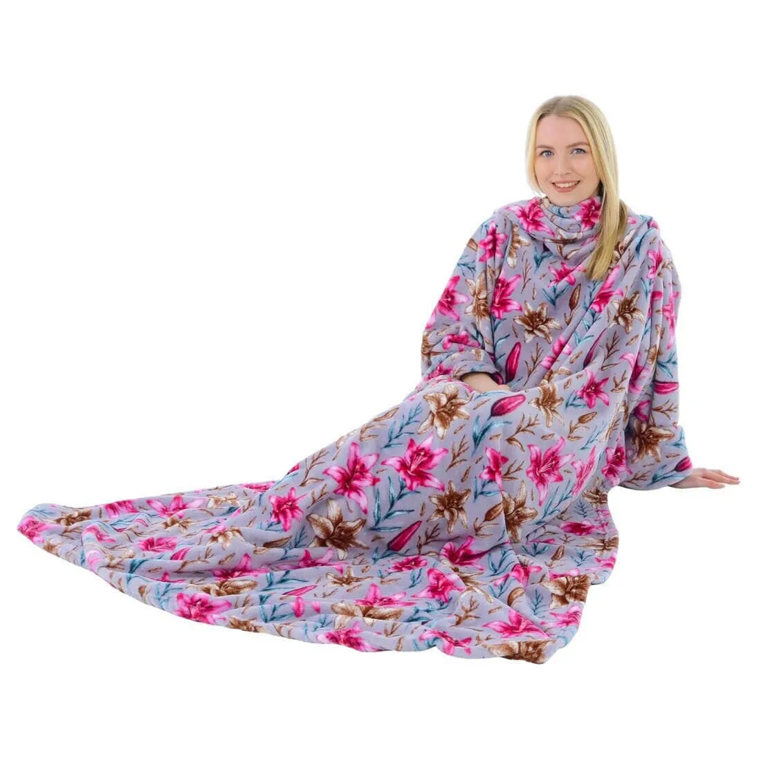 Luxurious Floral Wrap Around Blanket With Sleeves 137x180cm