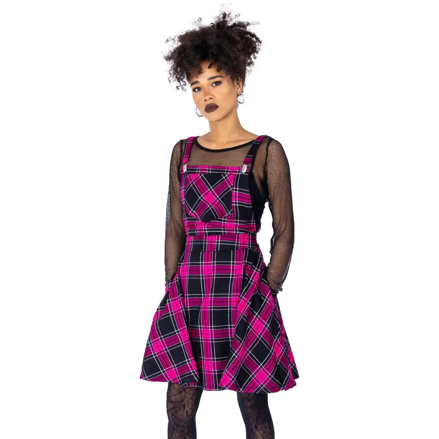 MAEVE PINAFORE - DARK PINK CHECK