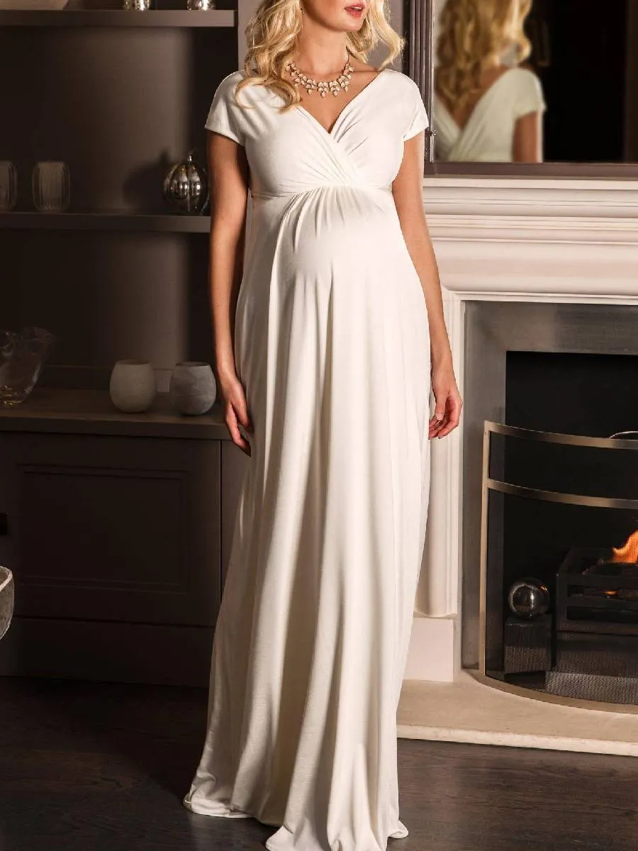 Maternity Comfortable Solid Color V-Neck Dress