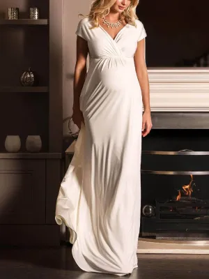 Maternity Comfortable Solid Color V-Neck Dress