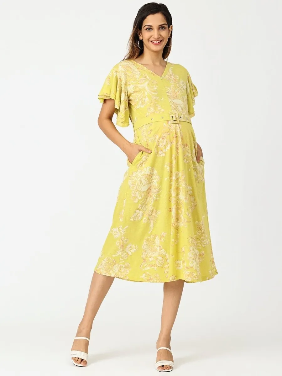 Mellow Yellow Floral Maternity and Nursing Dress