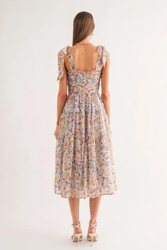 Mona Floral Corset Midi Dress Blue Multi